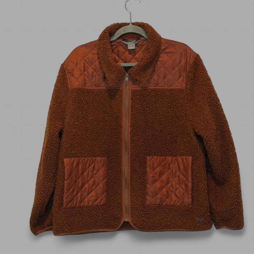 Natural Reflections Women's Fleece Sherpa Zip-Up Jacket Rust Red/Burgundy XL
